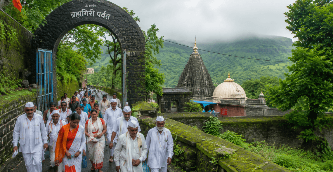 Pilgrims undertaking the traditional Teerth Parikrama near Trimbakeshwar and Nashik