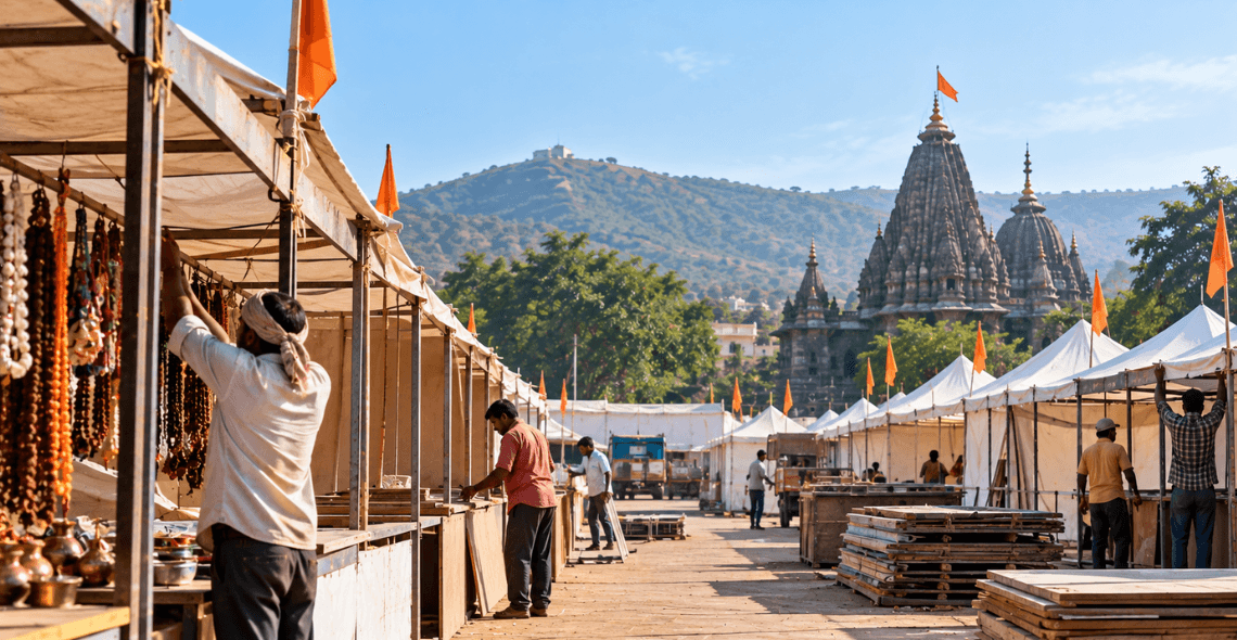 Temporary shops and market facilities being prepared for Nashik Kumbh 2027