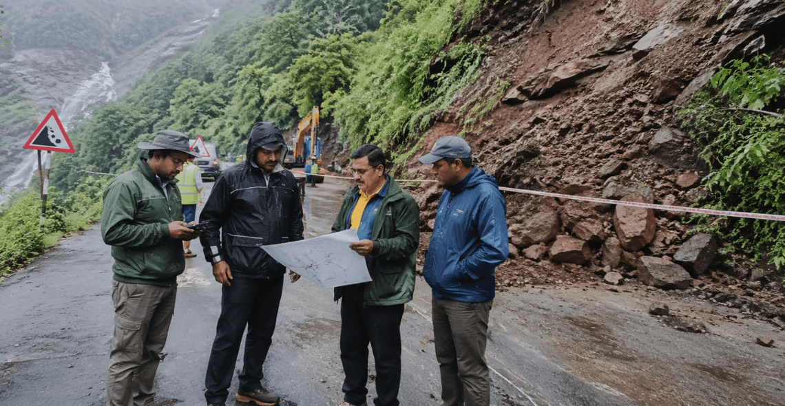 Officials reviewing landslide-prone areas in Trimbakeshwar for Nashik Kumbh Mela 2027 safety planning