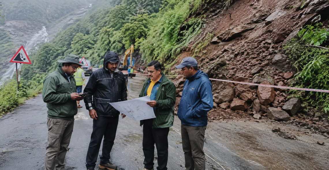Officials reviewing landslide-prone areas in Trimbakeshwar for Nashik Kumbh Mela 2027 safety planning